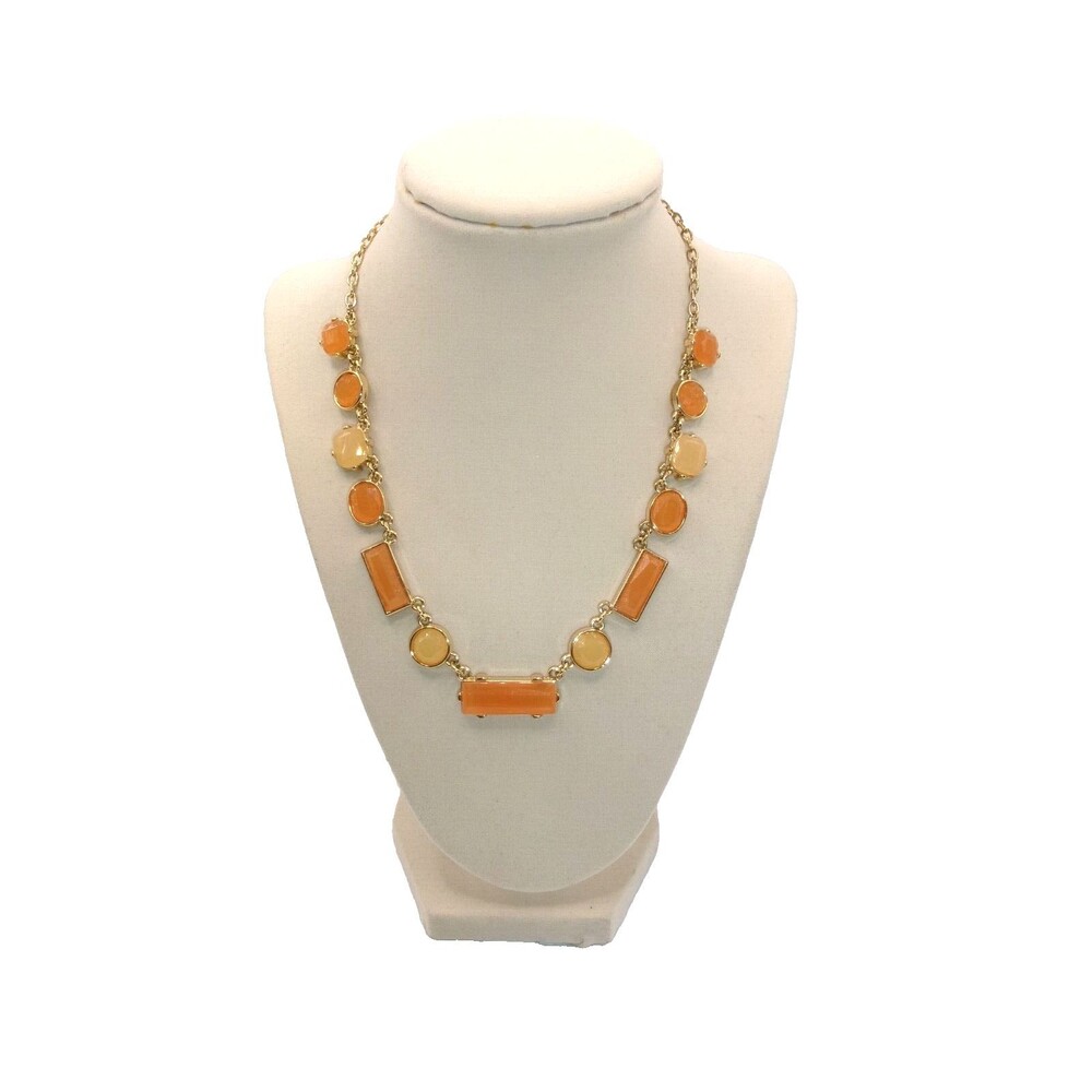 Liz Claiborne LC Statement Necklace Peach Light Orange Faux Stones Gold Tone 17"